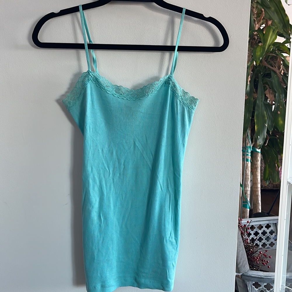 Y2k The gap turquoise/aqua adjustable strap camisole with lace - Picture 2 of 6